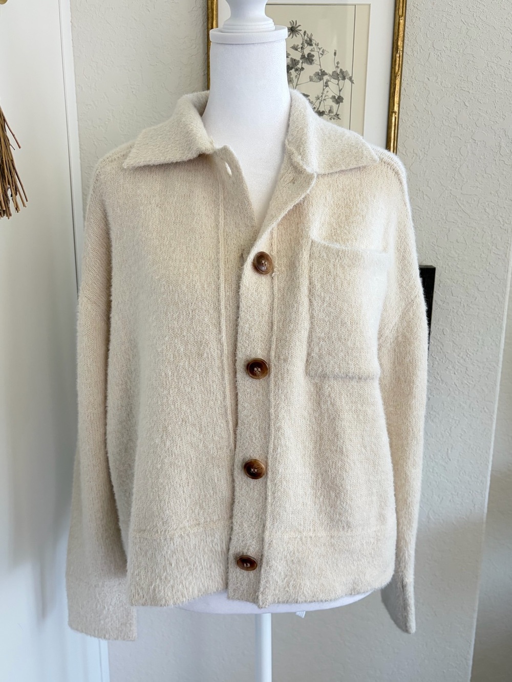 Jessica Simpson Beige Fuzzy Button Up Cardigan